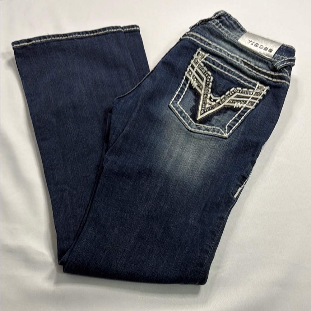 Vigoss Dark Blue Boot Cut Jeans with Embroidered Pockets